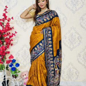 Indian Batik Silk Saree - Yellow