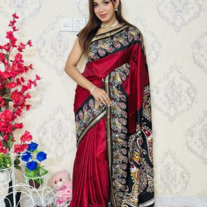 Indian Batik Silk Saree - Red