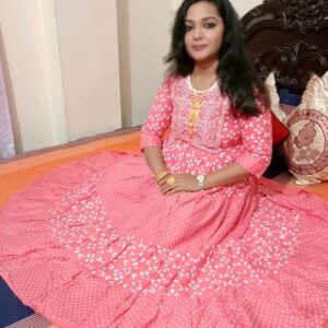 Screen printed and embroidered one piece ready made gown